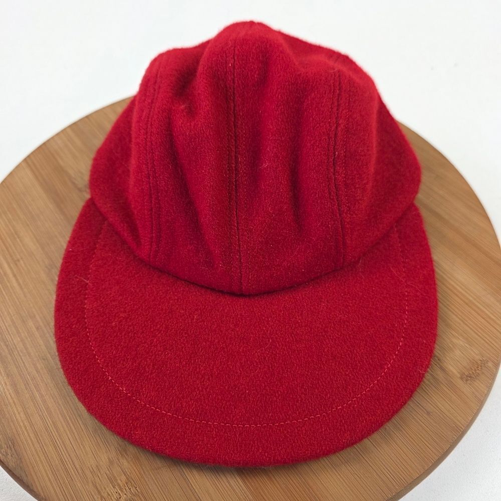 Vintage J Crew Outfitters Red Wool 5 Panel Cap Hunting Winter Hat Size Medium